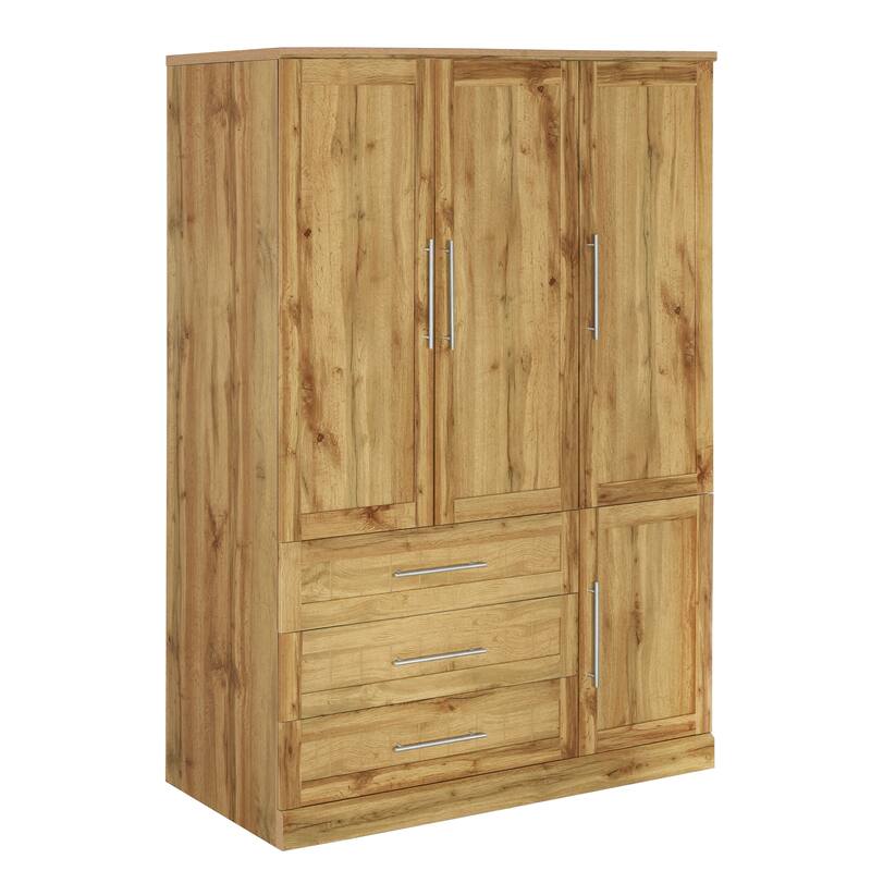Four Door Wardrobe Armoire Closet with Three Drawers for Stylish and Convenient Storage Solutions