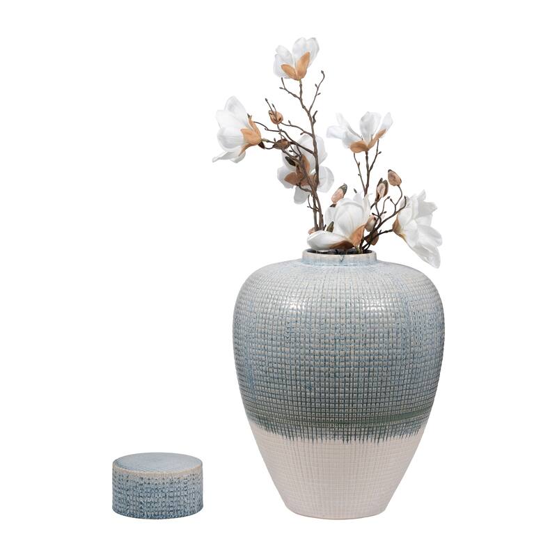 Sagebrook Home Blue Kashion Vase - Stoneware Decor Accent for Modern Living Spaces