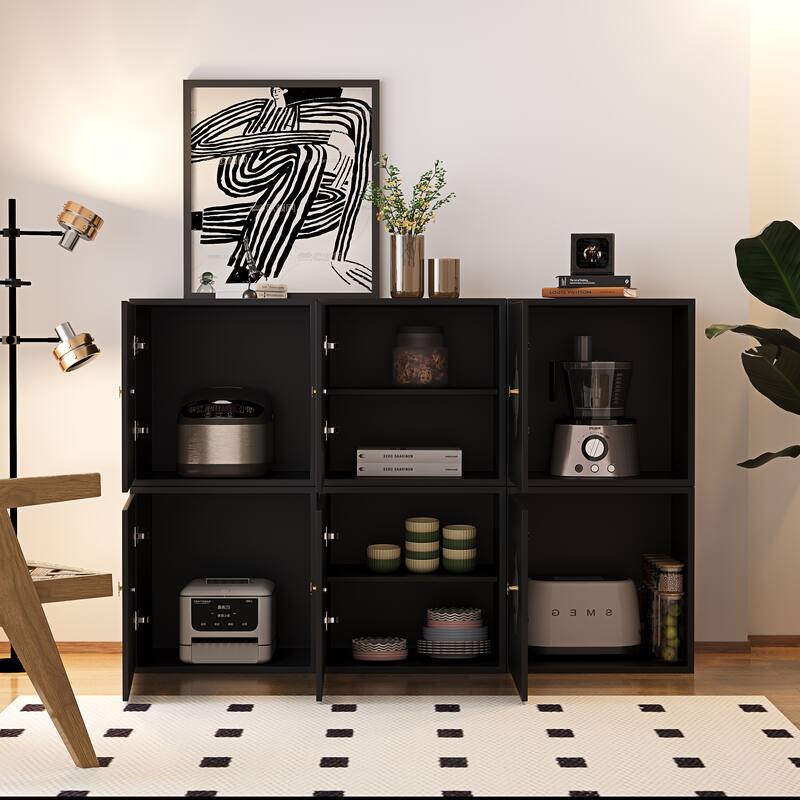 Modern 6-Door Sideboards Accent Cabinet, Modular Wooden Buffet With Storage - 58.8''