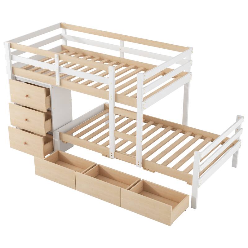 Multifunctional Twin Loft Bunk Bed with 6 Drawers and Ladder, Gray Finish