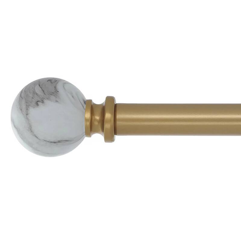 Meriville 3/4" Diameter Single Window Curtain Rod, White Marble Ball - Royal Gold - 48"-84"