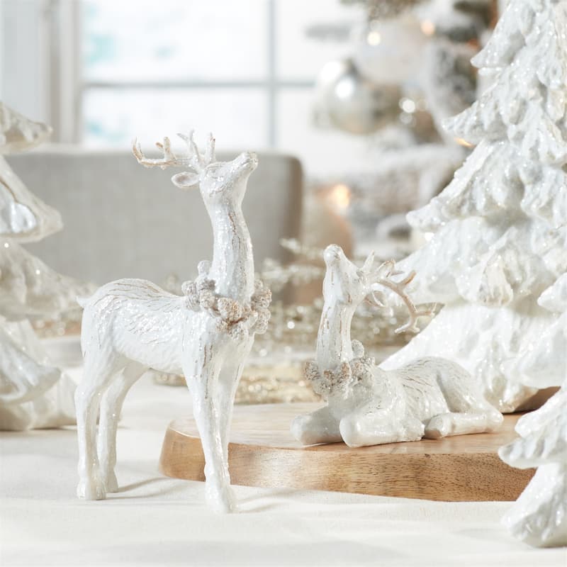 Standing and Sitting Winter Reindeer Christmas Figurines - 7" - Set of 4