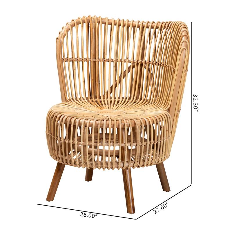 bali & pari Nagoya Modern Bohemian Natural Rattan Lounge Chair-Small or Large