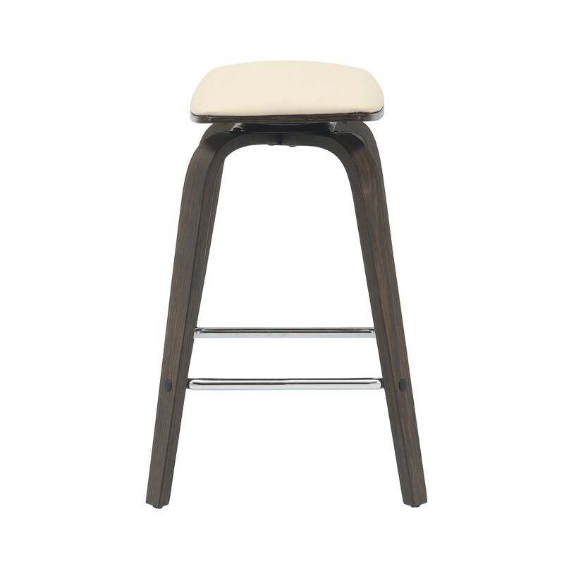 Leather Counter Stool Swivel Square Seat Poplar Wood Frame Iron Foot Rest