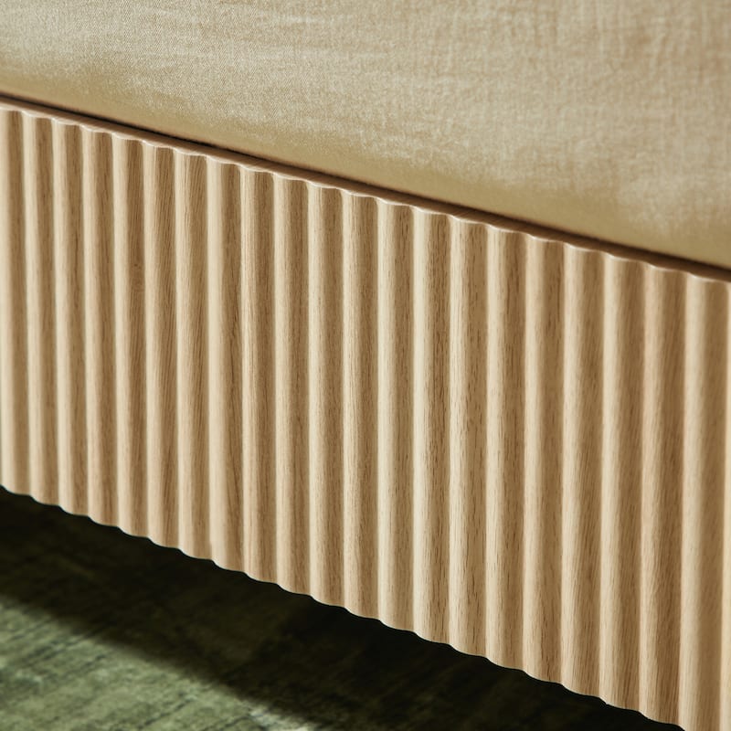 Farmhouse Style Platform Bed Frame, Wooden Corrugated Lines Bed Frame with Headboard, Rounded Safety Corners, Noise-Free Design