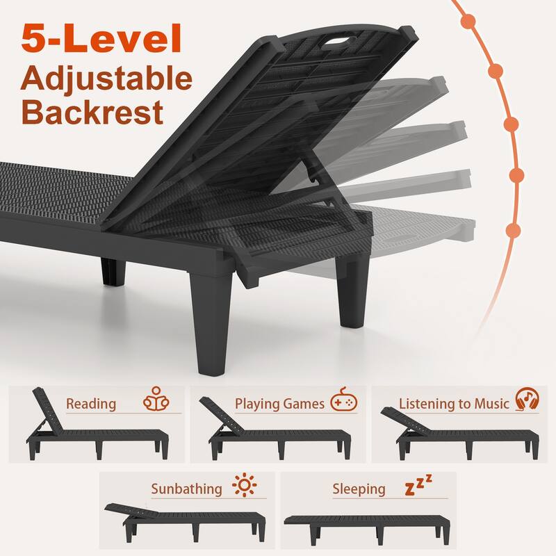 Set of 2 Outdoor Chaise Loungers with Rattan Surface and Adjustable Recline for Patio or Yard - 61.5" x 21.5" x 32.5"