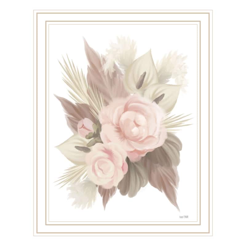 TrendyDecor4U Contemporary "BOHEMIAN BOUQUET" Framed Print Wall Art - White