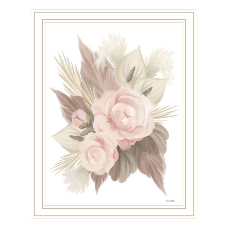 TrendyDecor4U Contemporary "BOHEMIAN BOUQUET" Framed Print Wall Art - White