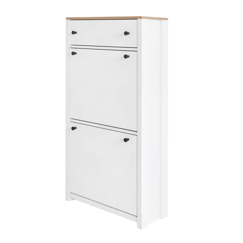 Entryway Organizer with 2 Drawers,Wood Grain Pattern Top Shoe Cabinet with Drawer, Free Standing Shoe Rack with Adjustable Panel