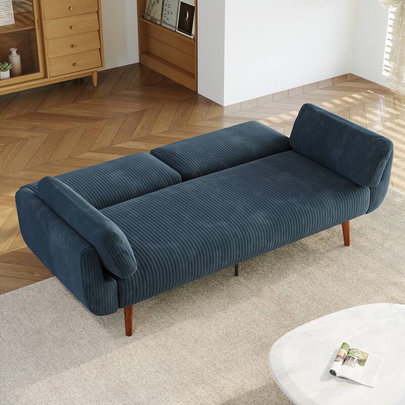 73" W Upholstered Corduroy Convertible Sleeper Sofa Bed with Pillows