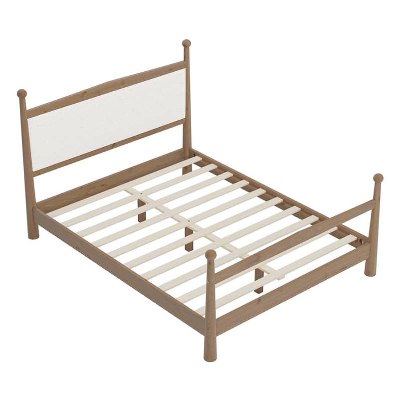 Boucle Fabric Upholstered Headboard Wood Platform Bed