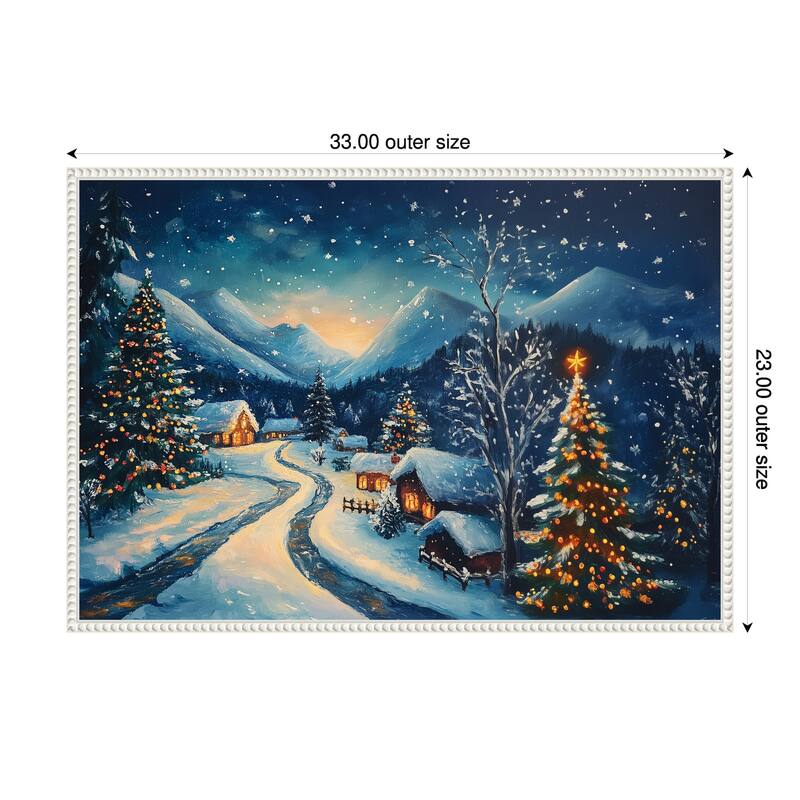 Winter wonderland Night by Pictufy Framed Canvas Wall Art Print - Sylvie Beaded White - 33 x 23 in