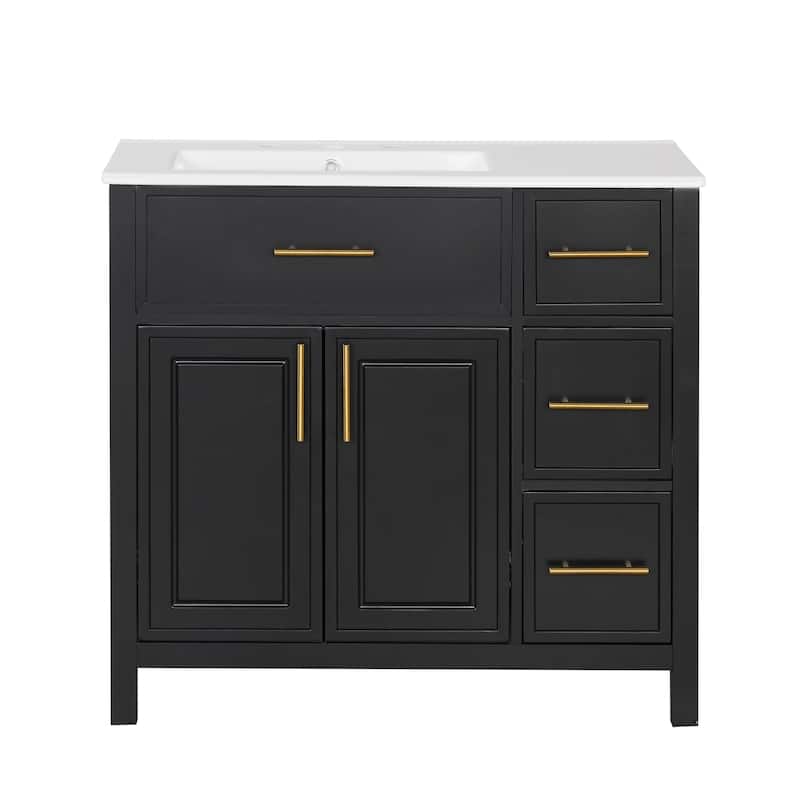 GDFStudio - Avalon 36-Inch Bathroom Vanity with Sink Top, Cabinet with Two Doors, Solid Wood & MDF Board, Painted Finish