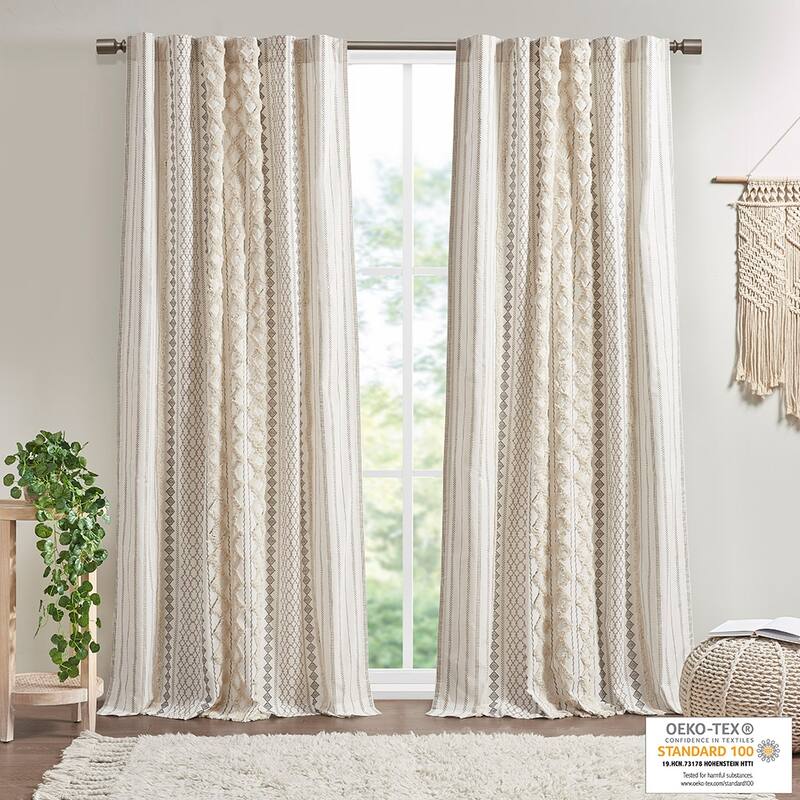 1PC Cotton Printed Curtain Panel with Chenille Stripe and Lining