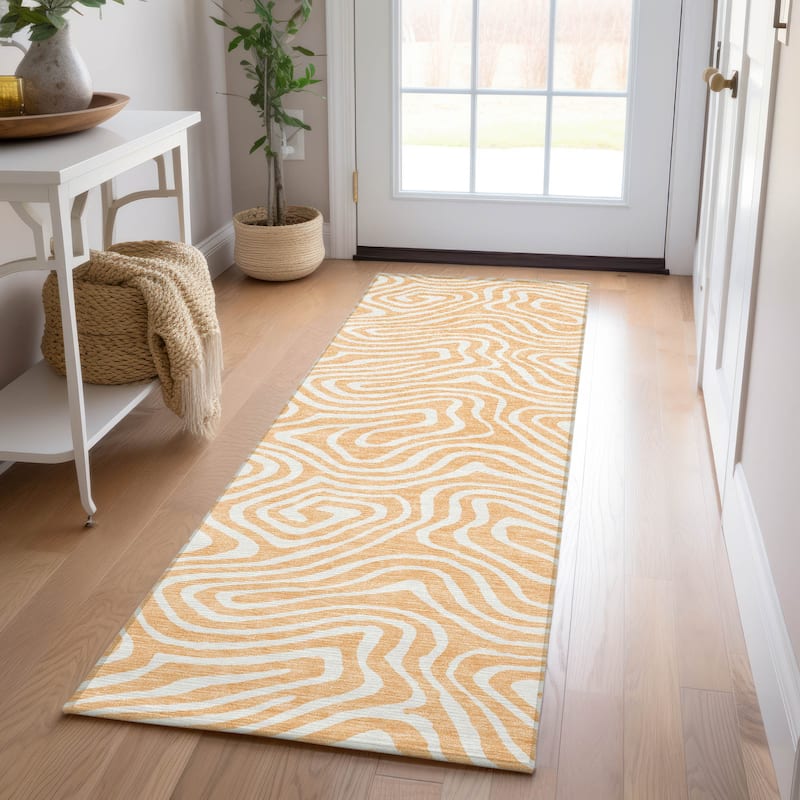 Machine Washable Indoor/ Outdoor Abstract Modern Chantille Rug