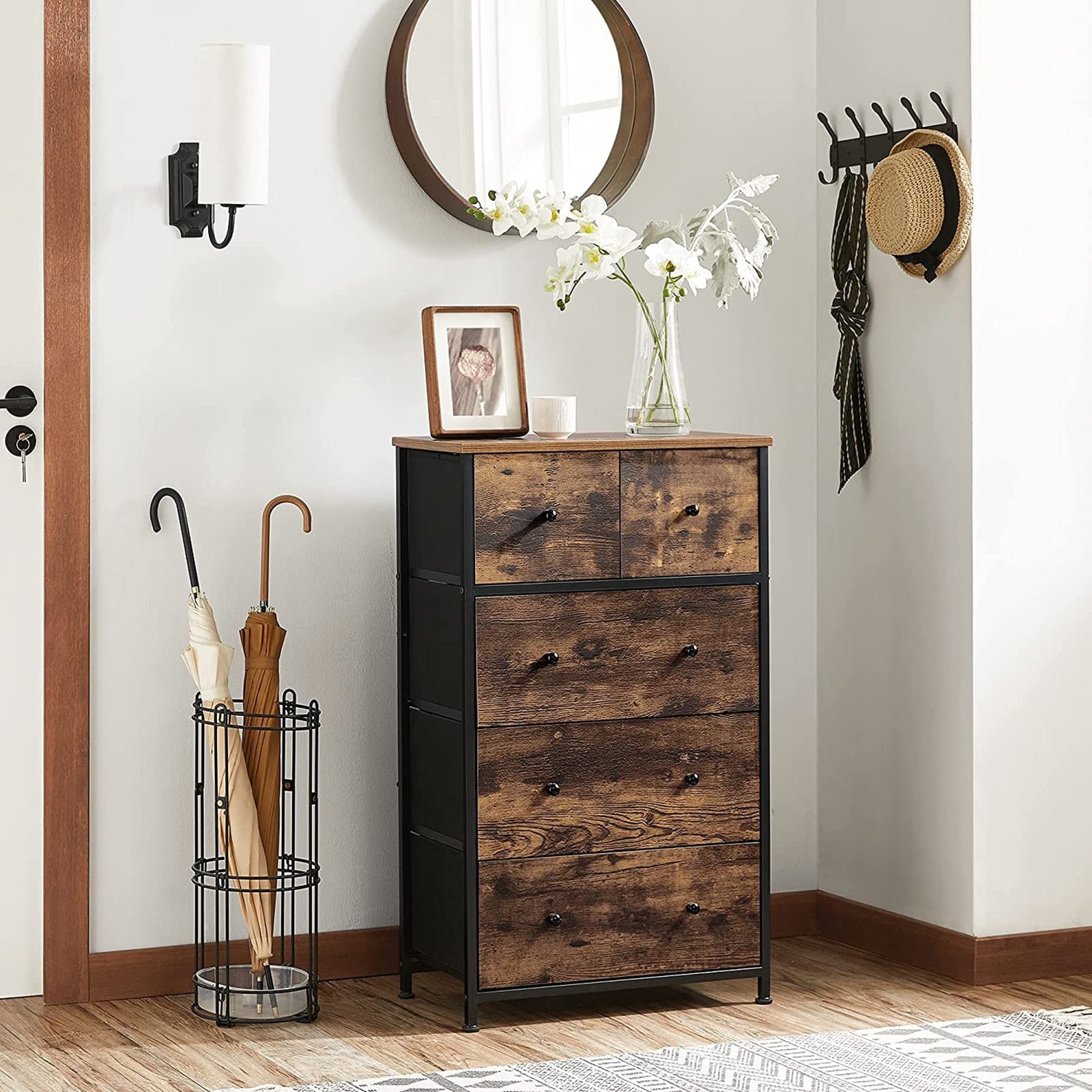 SONGMICS Rustic 5 Drawer Dresser Storage Dresser Tower