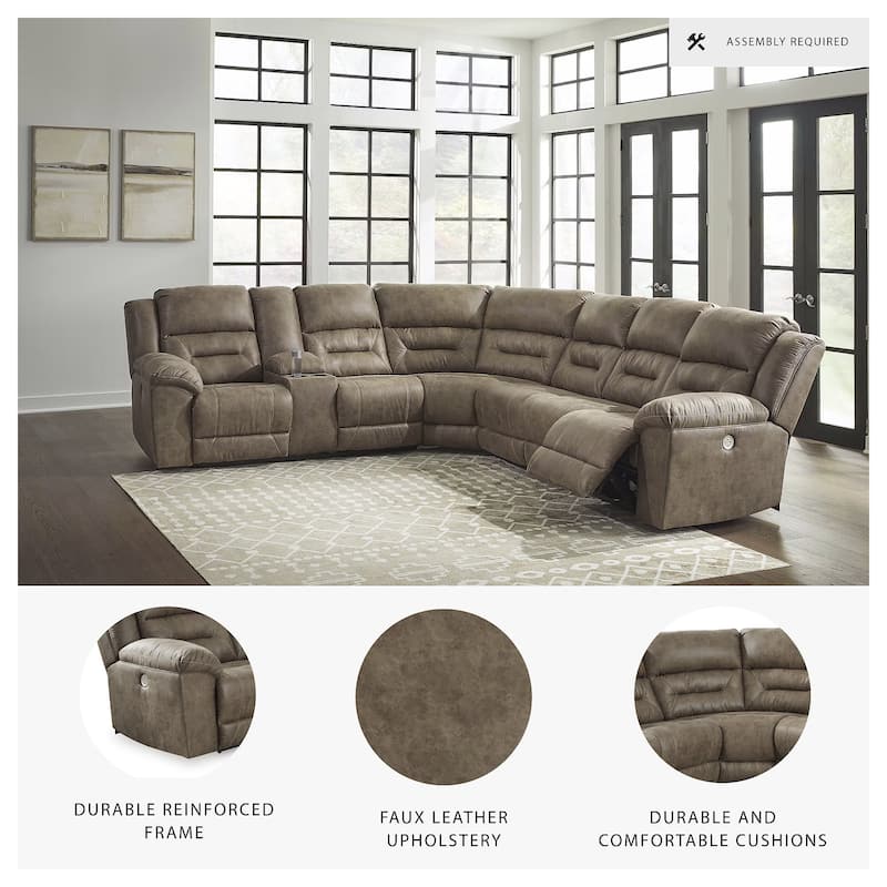 Signature Design by Ashley Ravenel Brown 4-Piece Power Reclining Sectional - 129"W x 93"D x 43"H