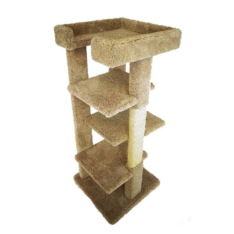 46" Solid Wood 4-Level Cat Tree with Plush Carpet Perches and Sisal Rope Scratching Posts for Indoor Climbing Fun