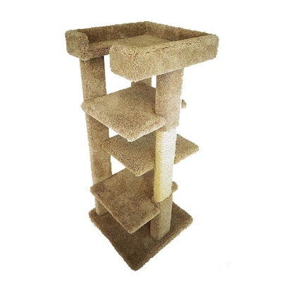 46" Solid Wood 4-Level Cat Tree with Plush Carpet Perches and Sisal Rope Scratching Posts for Indoor Climbing Fun