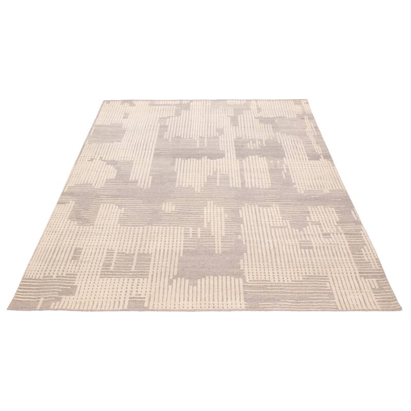 ECARPETGALLERY Hand-knotted Tangier Cream, Dark Grey Wool Rug - 8'0 x 10'4