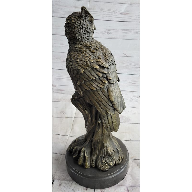 Perched Owl Bird Bronze Statue Sculpture Figure On Marble Base Signed Original 18 Inches X 12 Inches