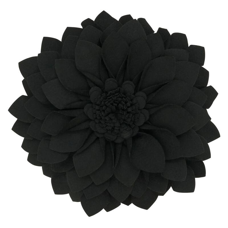 Felt Flower Design Throw Pillow - Black - 13"x13"
