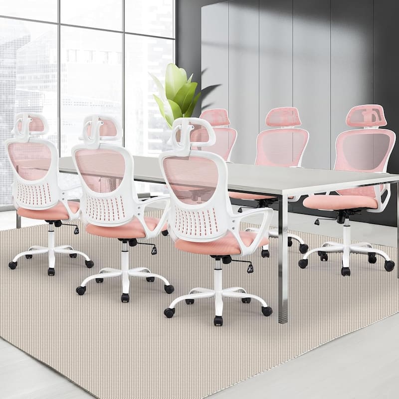 Ergonomic Office Chair, Comfy Computer Desk Chair Mesh High Back with Fixed Arms and Adjustable Headrest, Swivel RollingChair