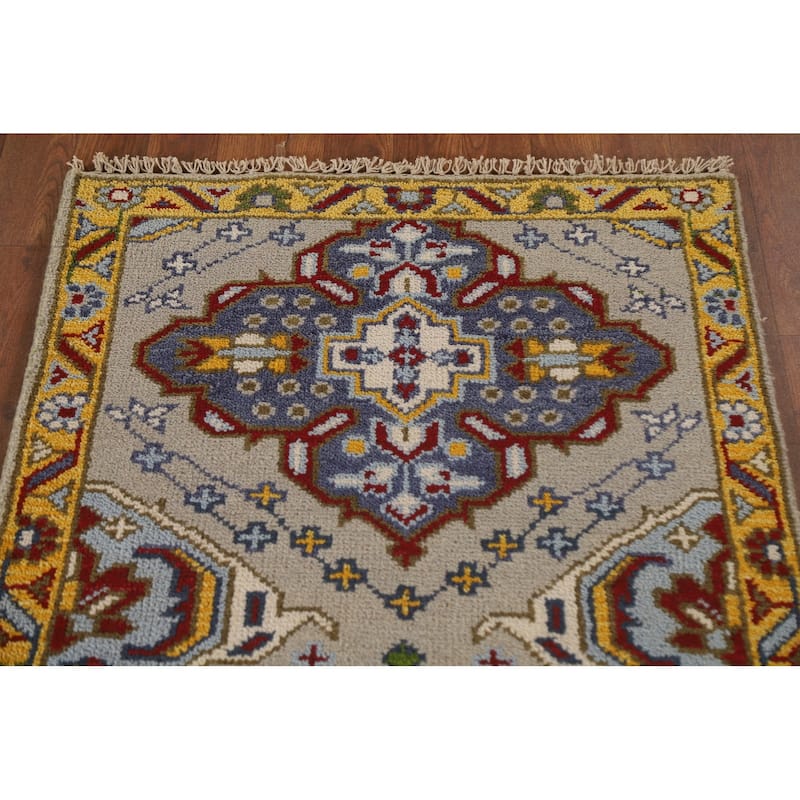 Geometric Kazak Indian Rug Hand-Knotted Wool Carpet - 2'6"x 6'0"