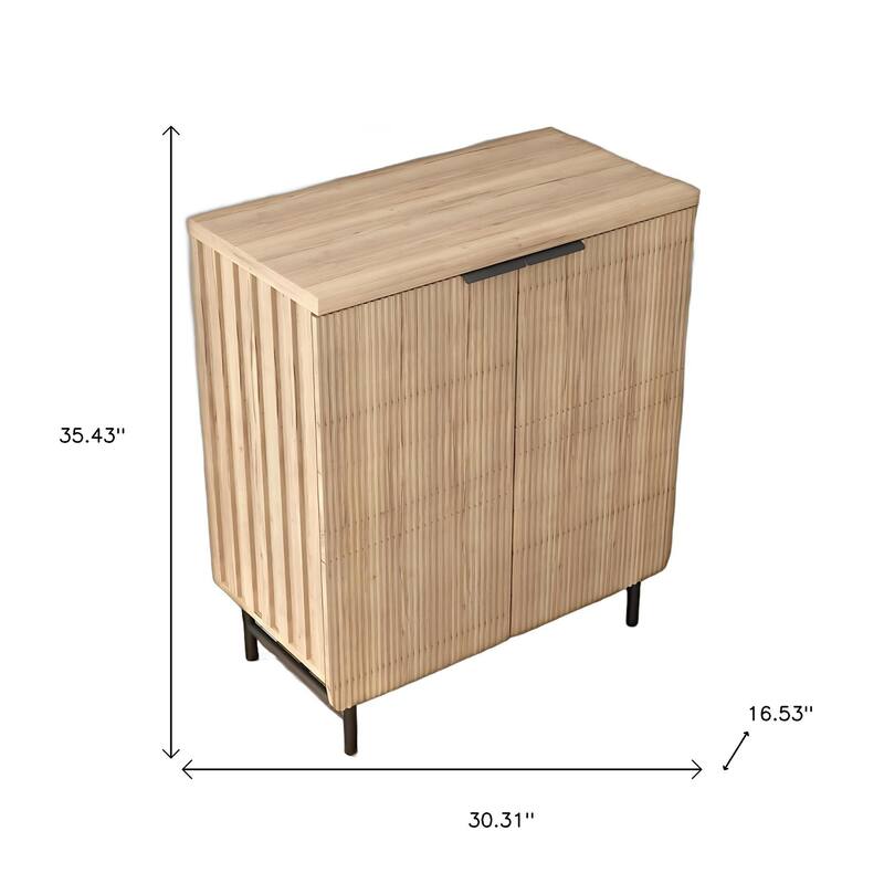 HomeRoots 35" Oak Wood Textured Door Accent Cabinet With Two Doors