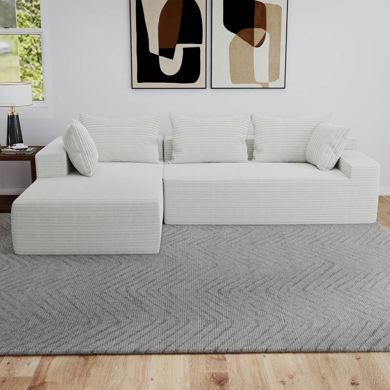 L-Shaped No Assembly Required Upholstery Sofa Deep Seat Modular Sofa - Beige