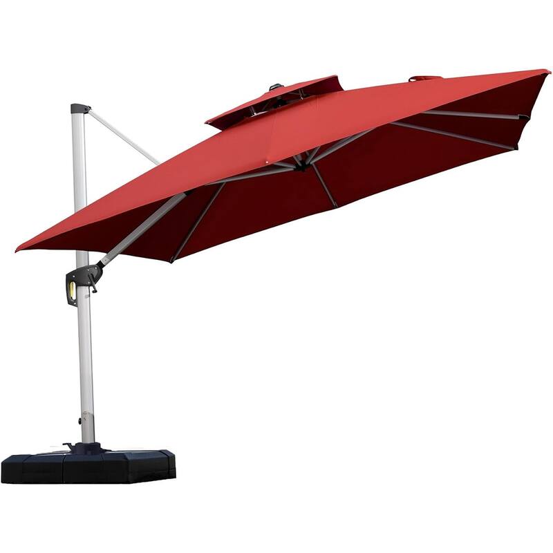 PURPLE LEAF Double Top Deluxe Square Patio Cantilever Umbrella 360 Degree Rotation 9ft/10ft/11ft/12ft Outdoor Classic Umbrella - 12ft x 12ftBrick Red