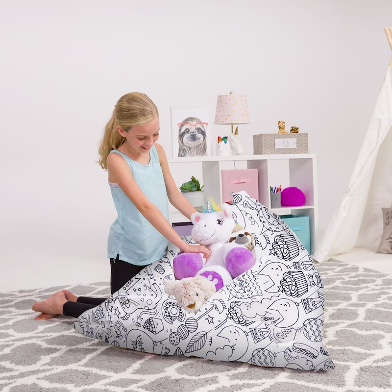 Stuffie Animal Storage Bean Bag Chair Cover, Room Organizer - 200 Liter Capacity Large - Canvas Coloring Fabric - Fun Creatures