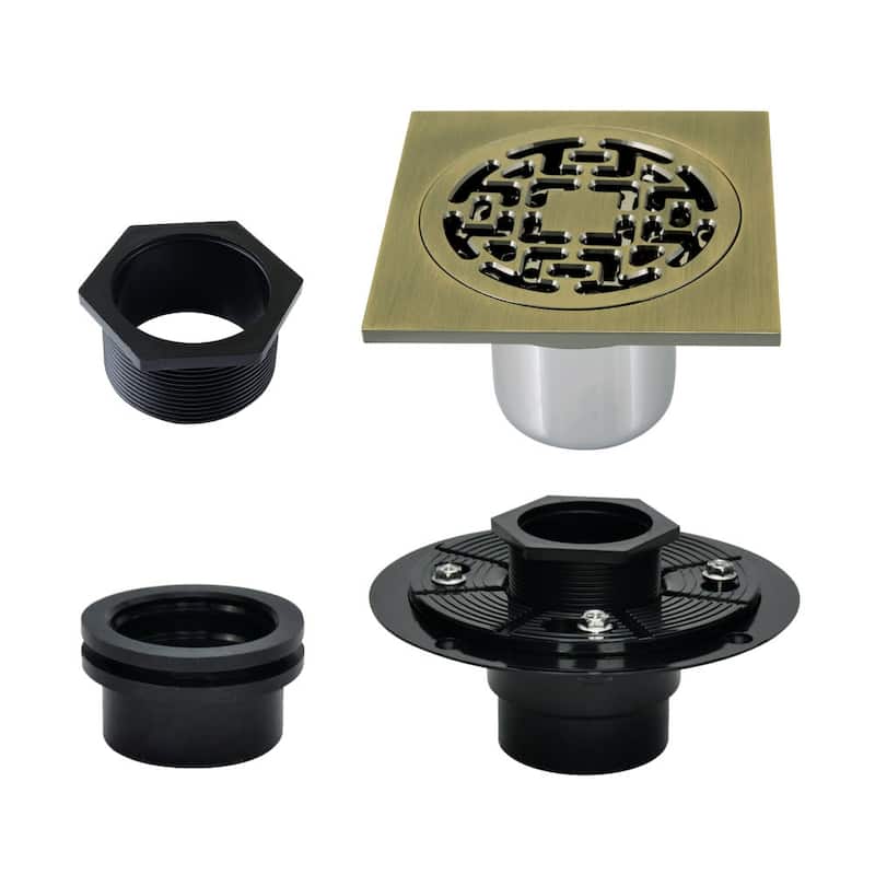 Kingston Brass BSFK4272 Watercourse 3-15/16" Square Shower Drain - Antique Brass