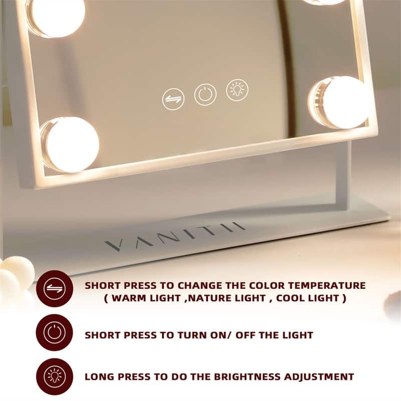 VANITII Hollywood Vanity Makeup Mirror 9 LED Bulbs 360 Rotation Smart Touch White