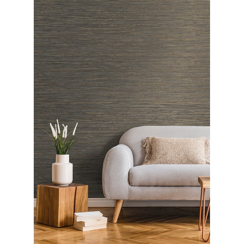 Advantage Alton Black Faux Grasscloth Wallpaper
