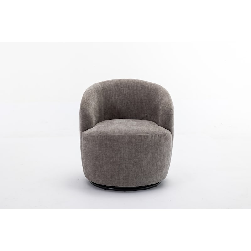 Gray Chenille 25.6" Swivel Barrel Chair with Black Coating