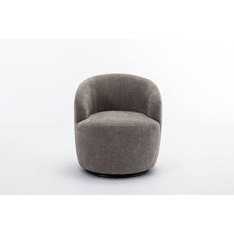 Small Swivel Barrel Chair, Chenille Upholstered Lounge Chair, Single Sofa Chair with Semi-Circular Backrest & Metal Base