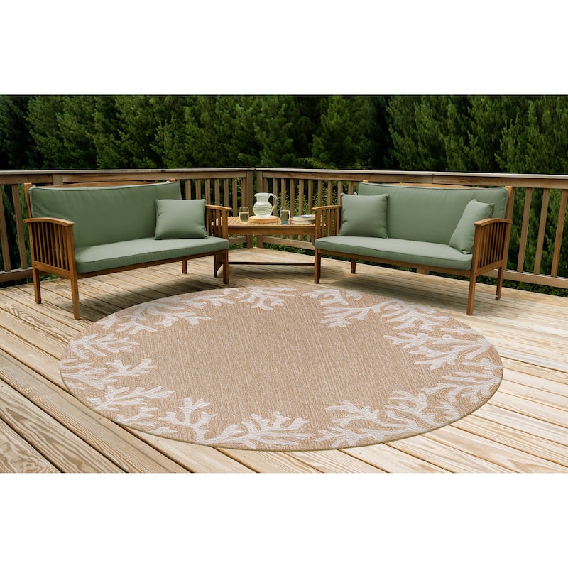 Liora Manne Capri Coral Border Indoor/Outdoor Rug - 8'  Round - Neutral