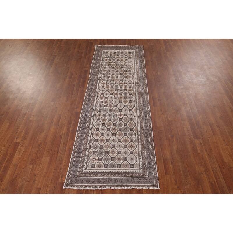 Distressed Balouch Persian Vintage Runner Rug Handmade Wool Carpet - 3'2" x 9'5"