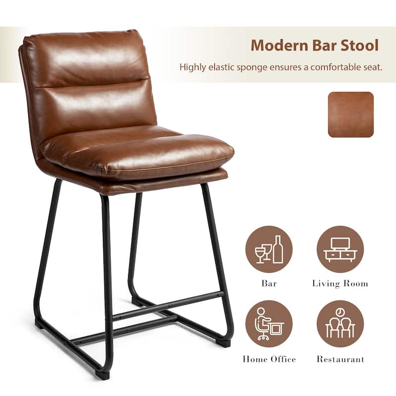 Glitzhome Set of 2 Modern Faux Leather Soft Springy Metal Legs Counter or Bar Stools
