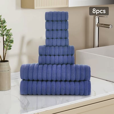 8 Piece Oversized Bath Towel Set, 100% Cotton Bath Towels, Highly Absorbant Bordered Towels