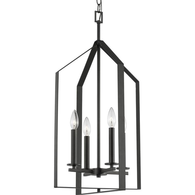 Vertex Collection Four-Light Matte Black Contemporary Foyer Light - 15 in x 15 in x 28 in - 15 in x 15 in x 28 in
