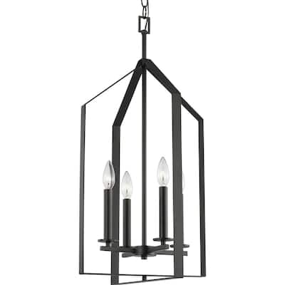 Vertex Collection Four-Light Matte Black Contemporary Foyer Light - 15 in x 15 in x 28 in