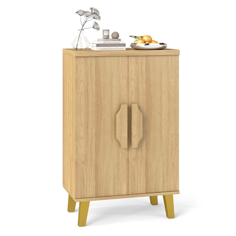 Gymax Buffet Cabinet Storage Cabinet w/ Double Doors & 3 Detachable - Natural