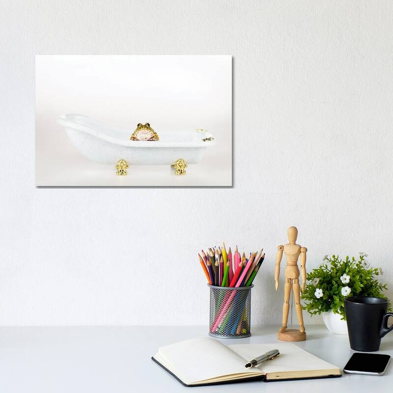 iCanvas "Cute Green Frog In Small Luxury Bathtub Isolated On White" by IgorVetushko Canvas Print - 8x12x0.75