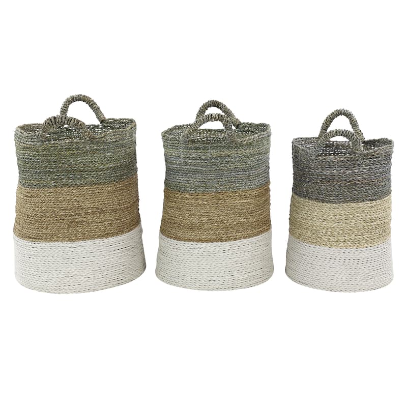 Seagrass Handmade Storage Basket - Set of 3 Multi Colored - Roche River Decor