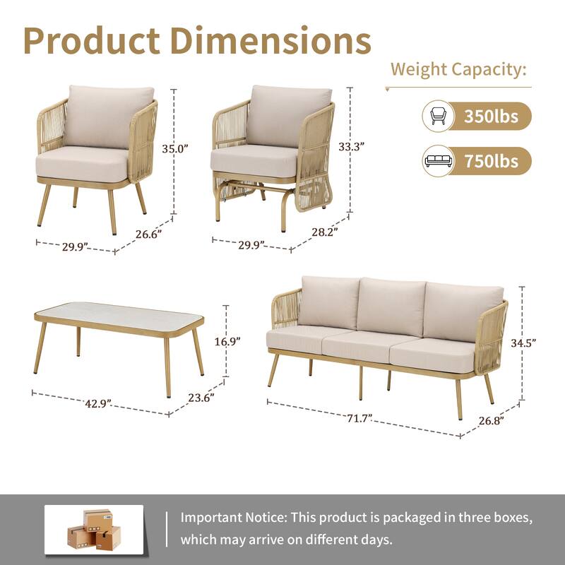 Pocassy Patio 3-Seat Sofa Glider Chair with Coffee Table