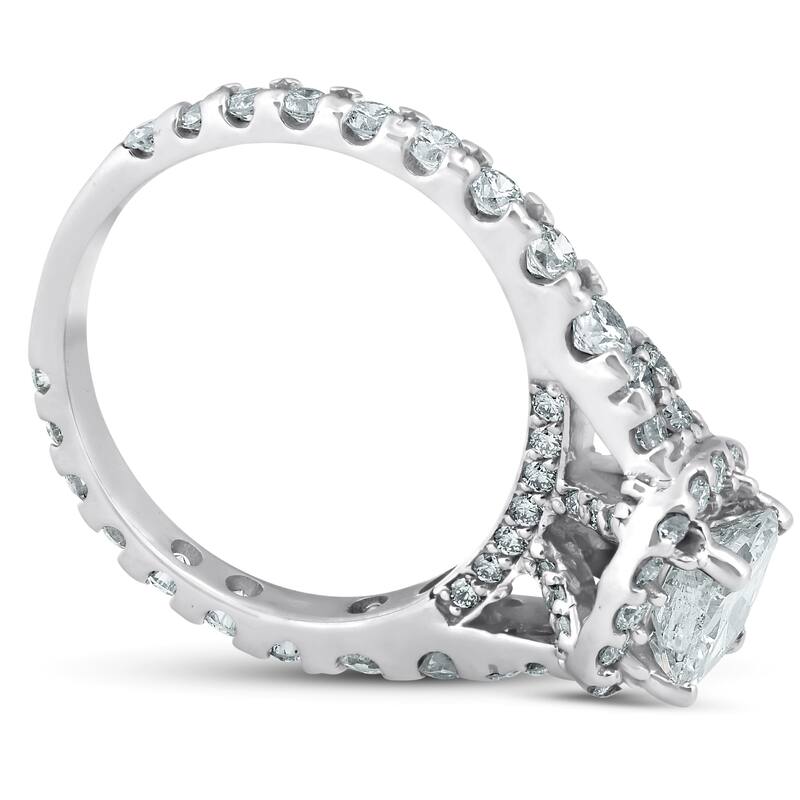 2 1/2ct Cushion Diamond Halo Engagement Ring White Gold Lab Grown