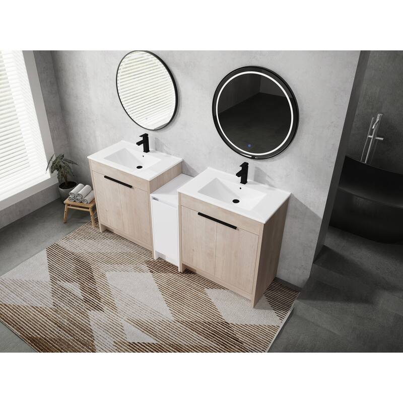 72" Freestanding Bathroom Vanity Set with Adjustable Storage Cabinets, Black Ceramic Sink