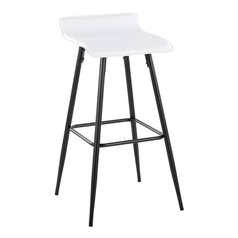 Ale 30" Contemporary Fixed-Height Bar Stool In Black Steel And Grey Faux Leather By Lumisource - Set Of 2 - White
